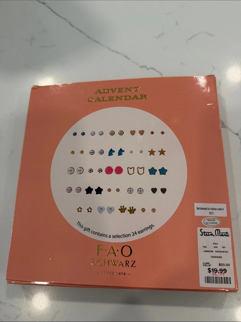 New FAO Schwarz Kids Advent Calendar 24 earring set